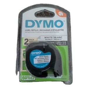 Dymo 91331 White Plastic Lable Marker Tape 1/2 in x 13 ft New 2 Refills
